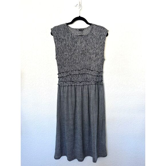 Zara Dresses & Skirts - ZARA Smocked Gingham Black White Midi Dress NWT Size Large